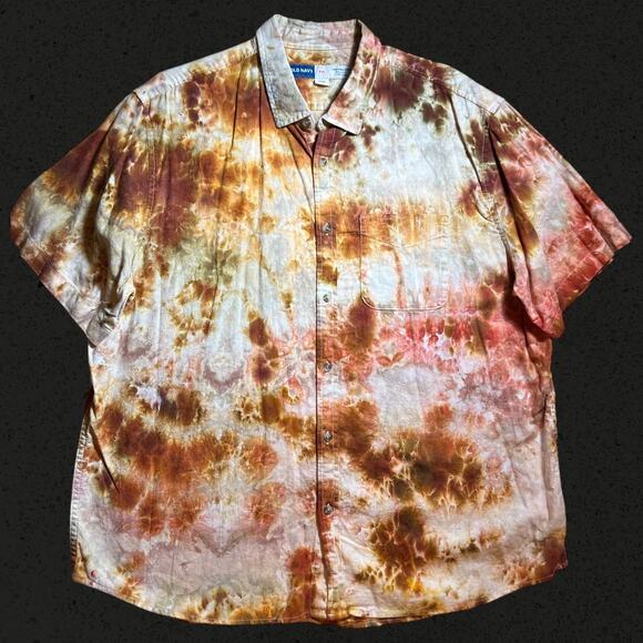 Men’s 2XL Regular Fit Short Sleeve Button Down Shirt Tie Dye Old Navy Festival - Picture 1 of 14